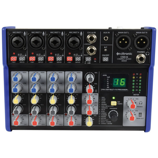 Citronic CSD-6 -  6 Channel Mixer with BT and DSP Effects