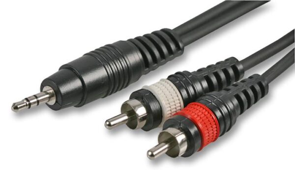 PULSE PLS00179 - 3.5mm Stereo Jack to 2x Phono (RCA) Plug to Plug Lead, 1.2m Black