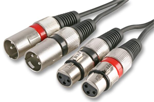 PULSE PLS00204 - Twin 3 Pin XLR Male to XLR Female Lead, 1.2m Black