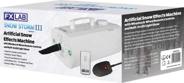 FXLAB Snow Storm III - 420W Artificial Snow Effects Machine with Wired and Wireless Remote Control and built in LED light show - Image 3