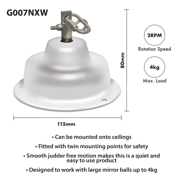FXLAB G007NXW - 2 RPM Professional Mains Powered Mirror Ball Motor with Twin Hanging Points - 4kg Load Capacity - Image 3