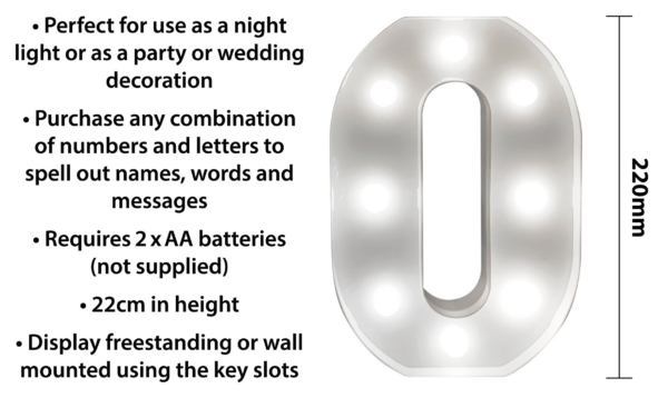St Helens Home and Garden GH11210 - "0" Battery Operated 3D LED Number Light - Image 3
