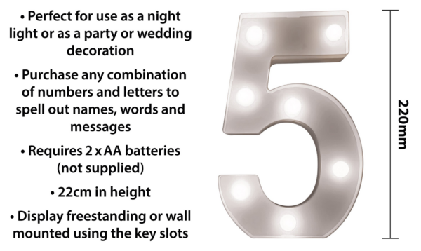 St Helens Home and Garden GH11215 - "5" Battery Operated 3D LED Number Light - Image 3