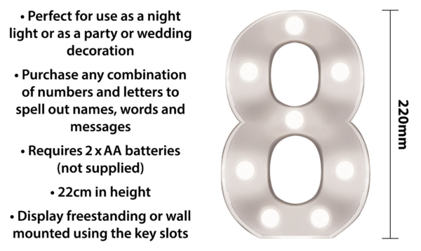 St Helens Home and Garden GH11218 - "8" Battery Operated 3D LED Number Light - Image 3