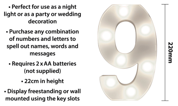 St Helens Home and Garden GH11219 - "9" Battery Operated 3D LED Number Light - Image 3