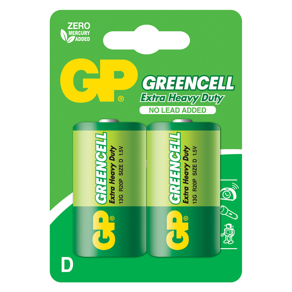 GP - GP Greencell Zinc Chloride Batteries D 1.5V 2 Pack