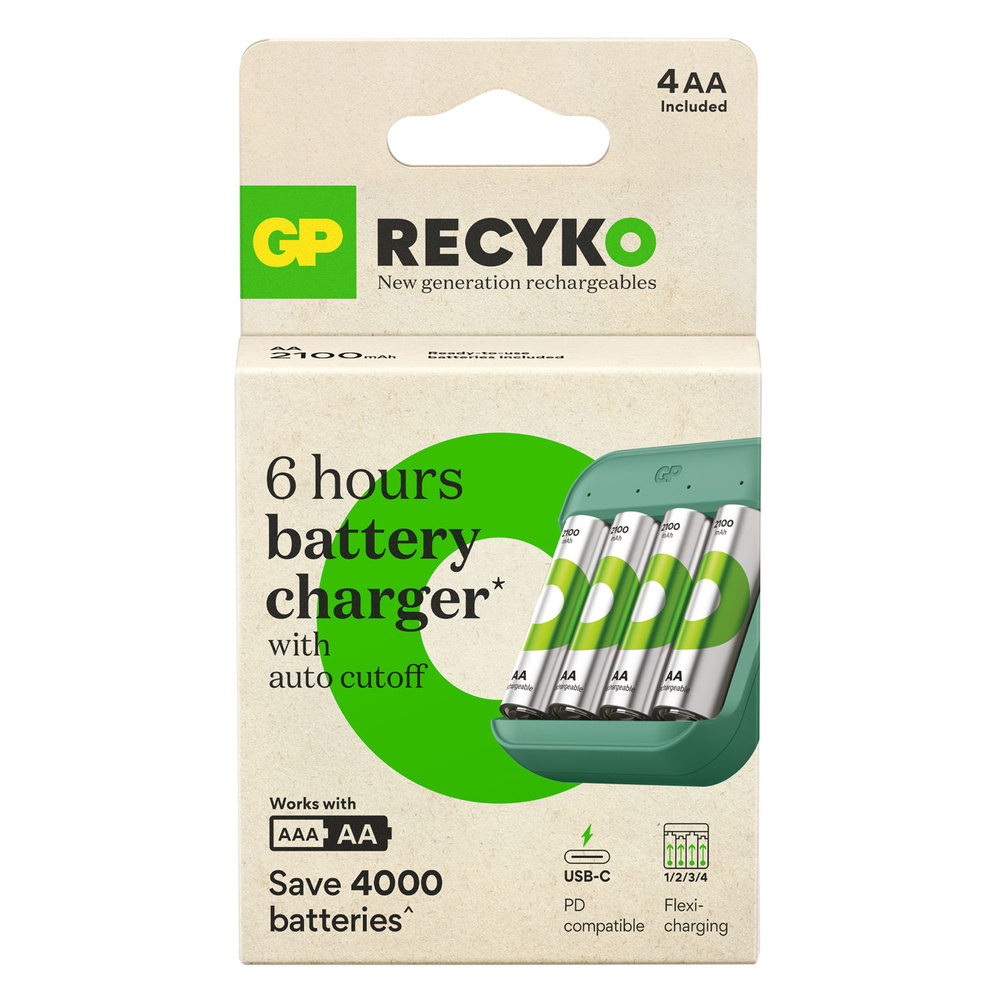 GP - GP Recyko B423 USB Charger with 4 Recyko 2100 AA