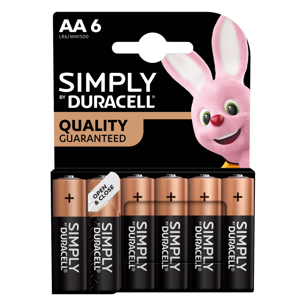Duracell - Simply Duracell Alkaline Batteries AA 6 Pack